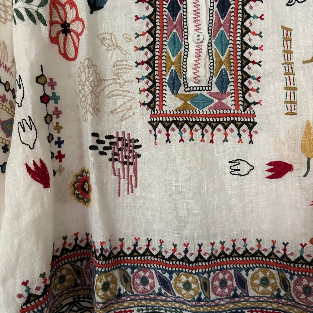 Johnny Was Simmie Embroidered Linen Blouse - Picture 2 of 15